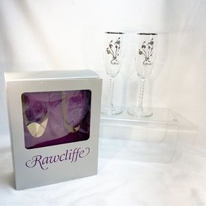 Vtge Rawcliffe Bride & Groom Toasting  Wedding Flute Glasses Pewter Roses Set